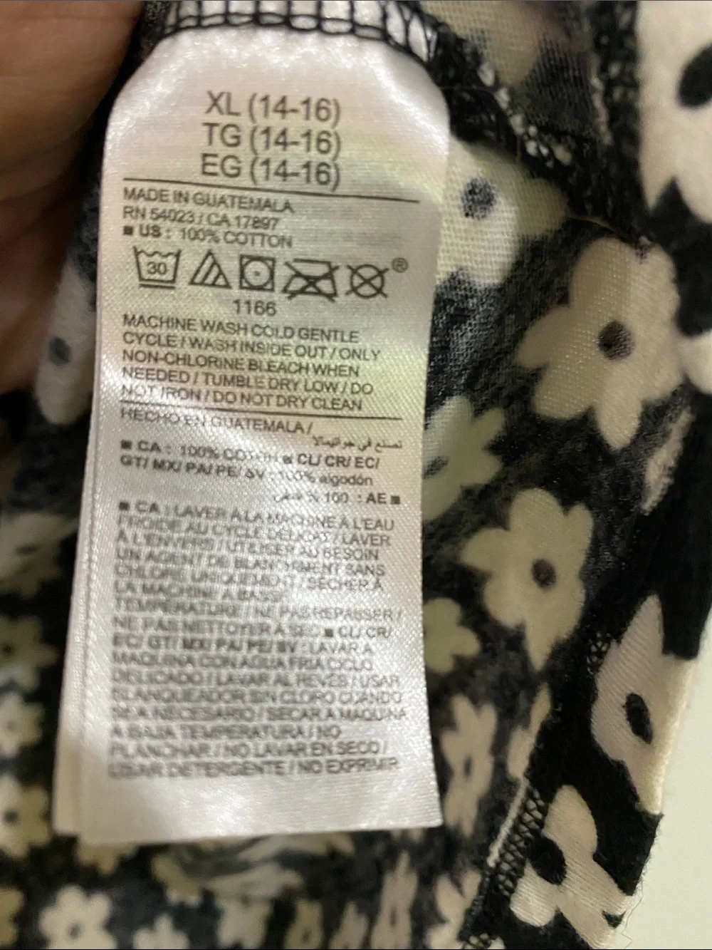 Old Navy Black Tee with White Daisy Pattern - Short Sleeve